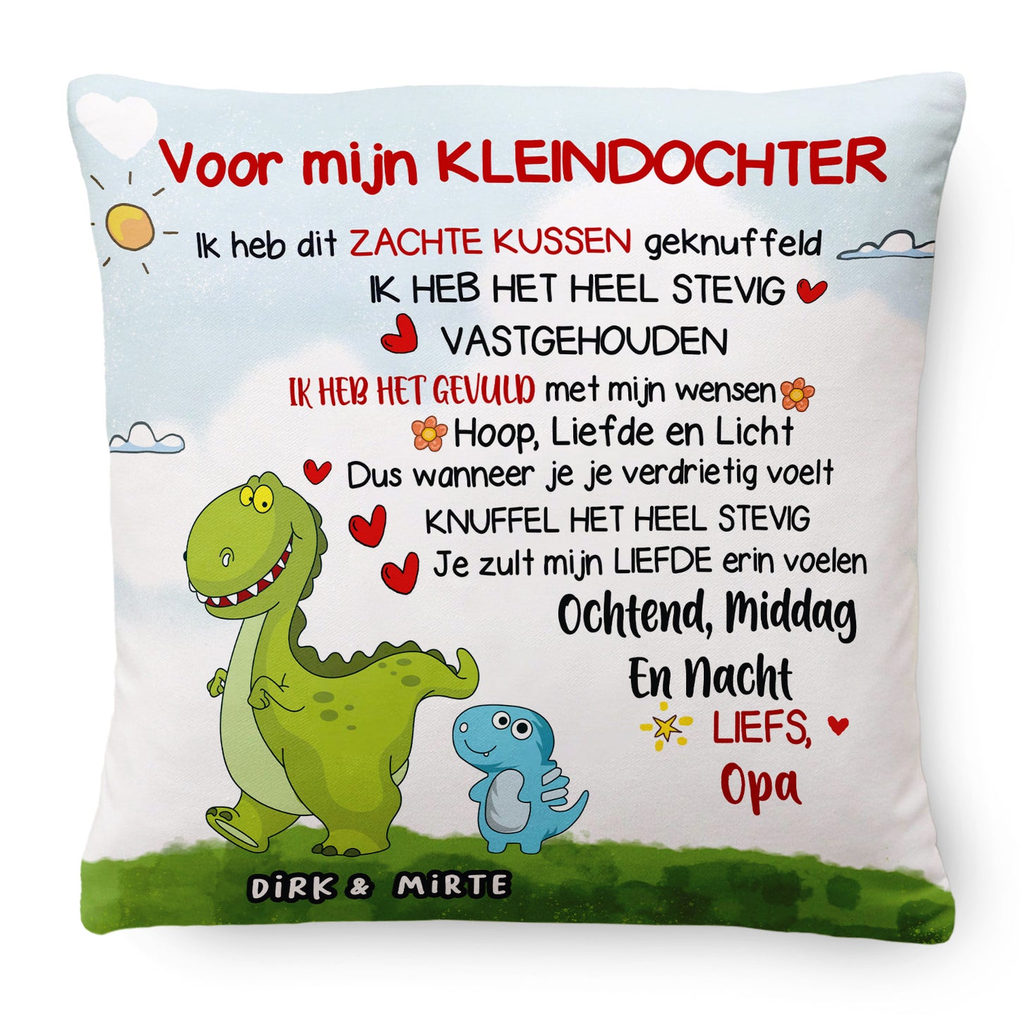 Voor mijn kleindochter/kleinzoon - Gepersonaliseerd Premium Kussen met Dinosaurusthema™