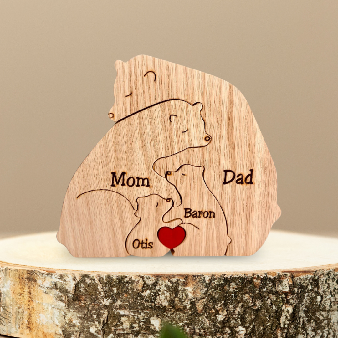 Gepersonaliseerde Houten Beren Familie Puzzel