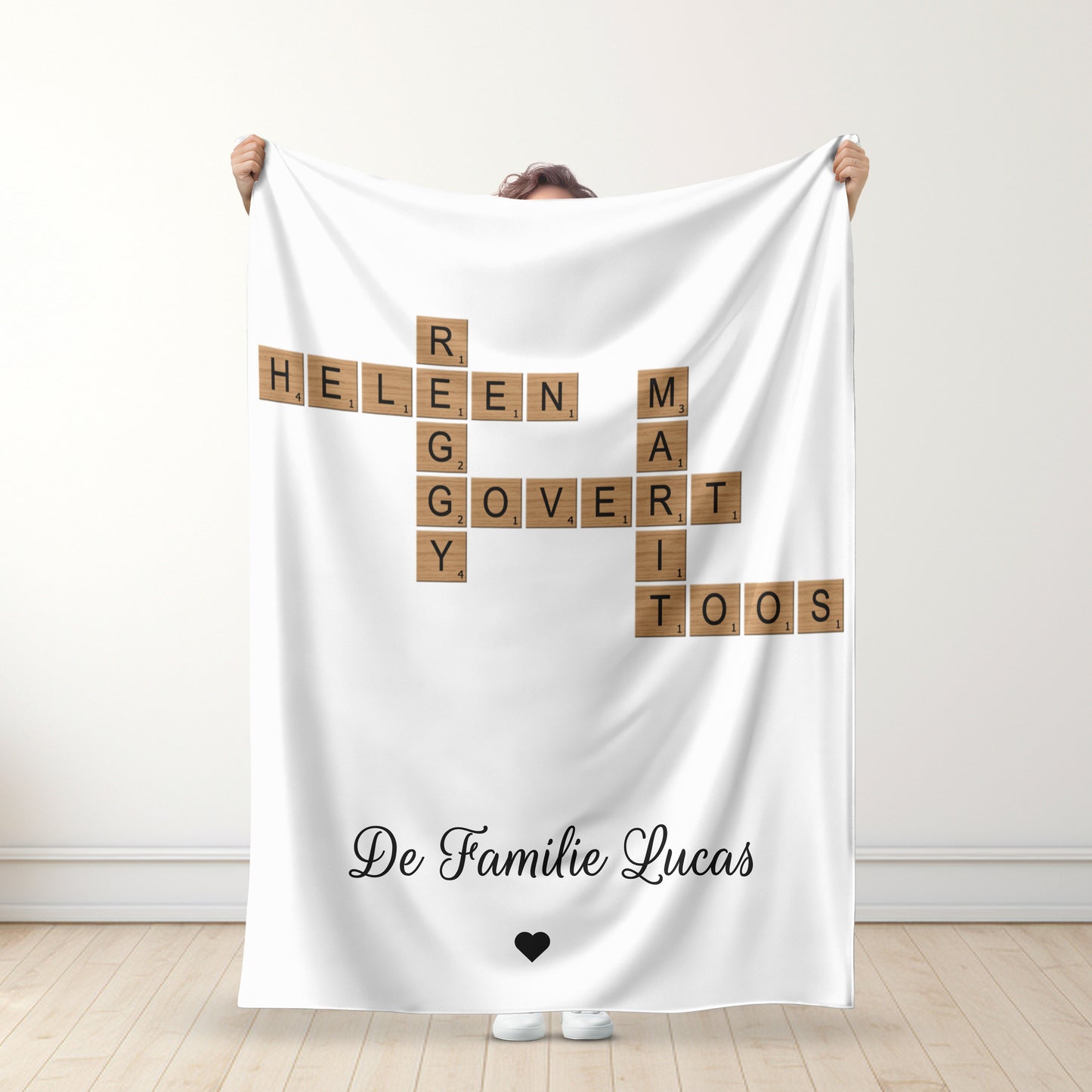 Gepersonaliseerde Familie Kruiswoordpuzzel Deken - Gepersonaliseerd Kerstcadeau voor Familie