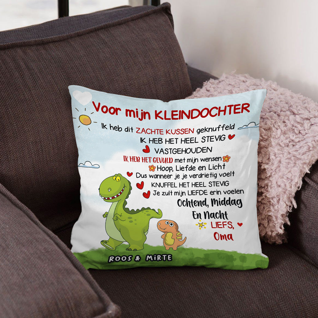Voor mijn kleindochter/kleinzoon - Gepersonaliseerd Premium Kussen met Dinosaurusthema™