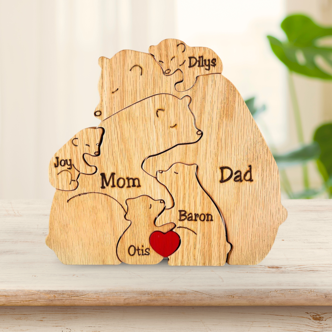 Gepersonaliseerde Houten Beren Familie Puzzel