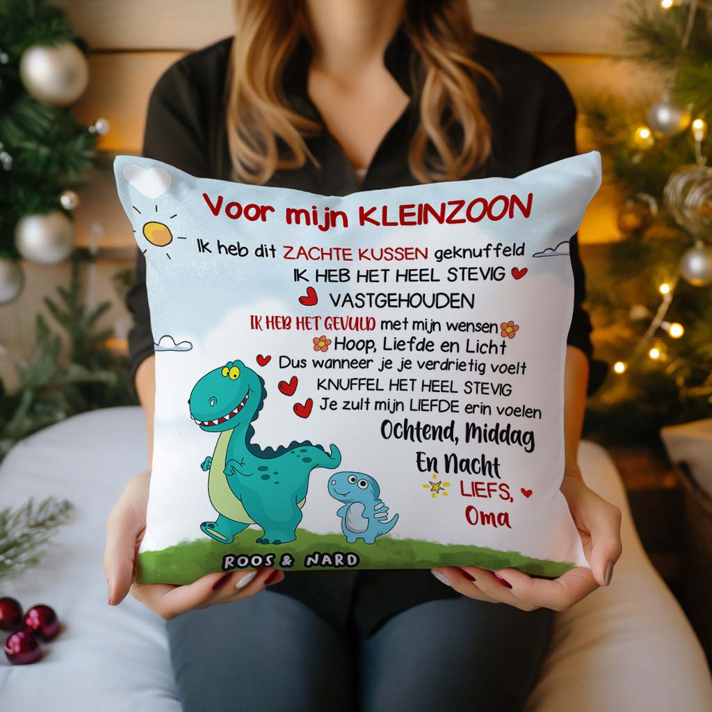 Voor mijn kleindochter/kleinzoon - Gepersonaliseerd Premium Kussen met Dinosaurusthema™