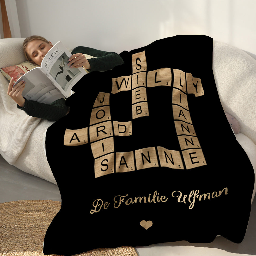 Gepersonaliseerde Familie Kruiswoordpuzzel Deken - Gepersonaliseerd Kerstcadeau voor Familie