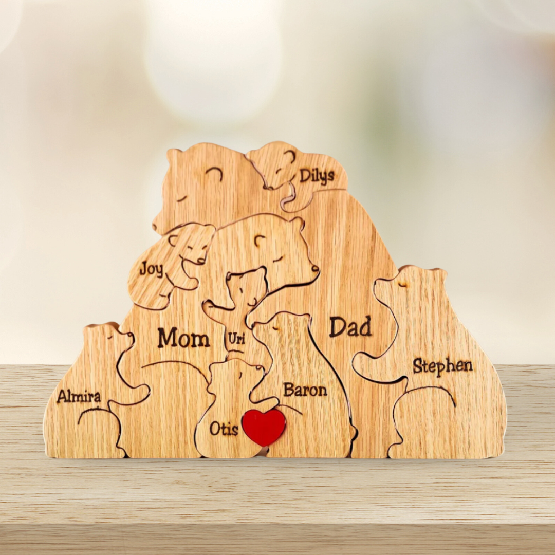 Gepersonaliseerde Houten Beren Familie Puzzel