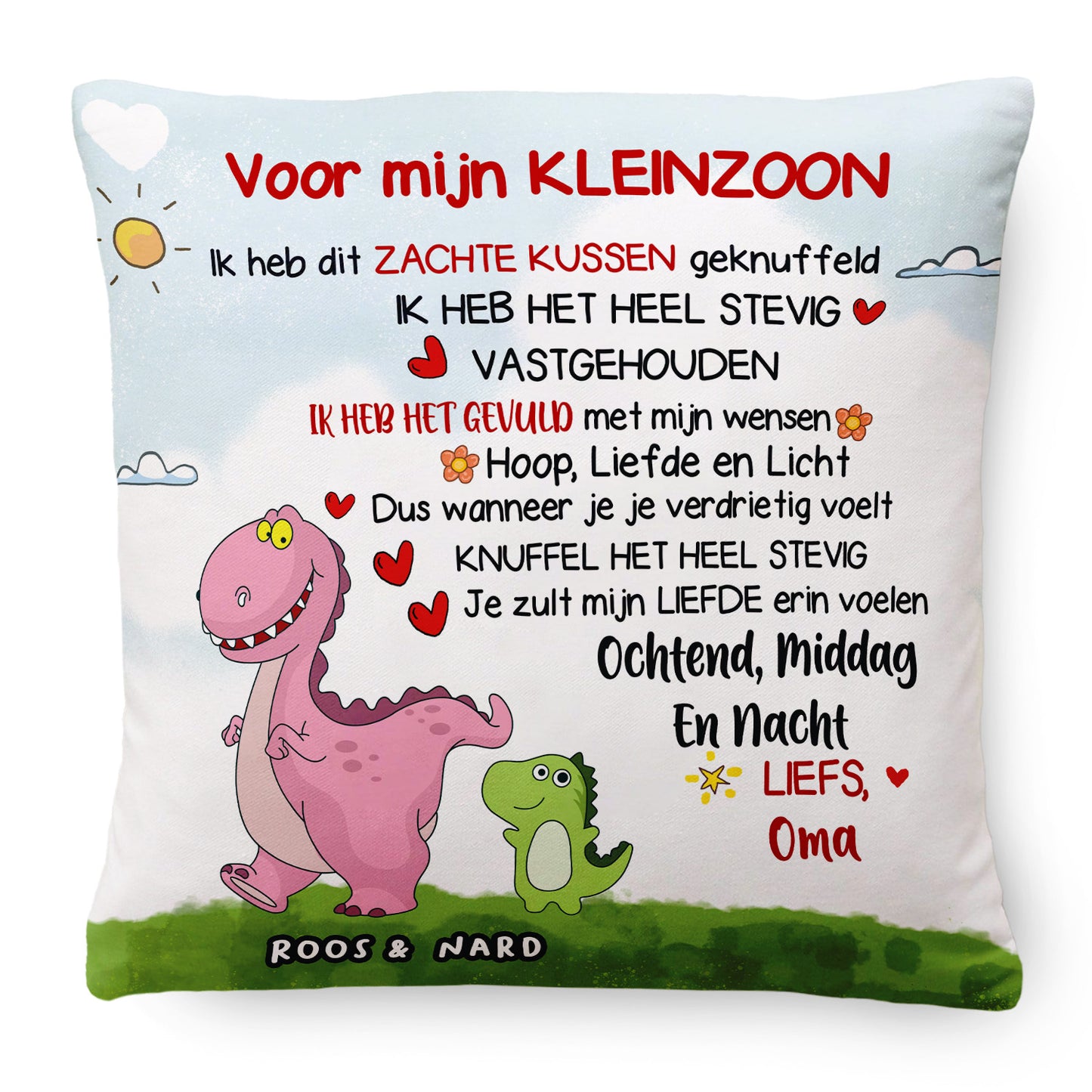 Voor mijn kleindochter/kleinzoon - Gepersonaliseerd Premium Kussen met Dinosaurusthema™