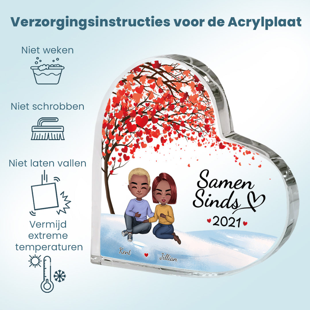 Samen Sinds - Cadeau voor Koppels - Gepersonaliseerde Hartvormige Acrylplaat