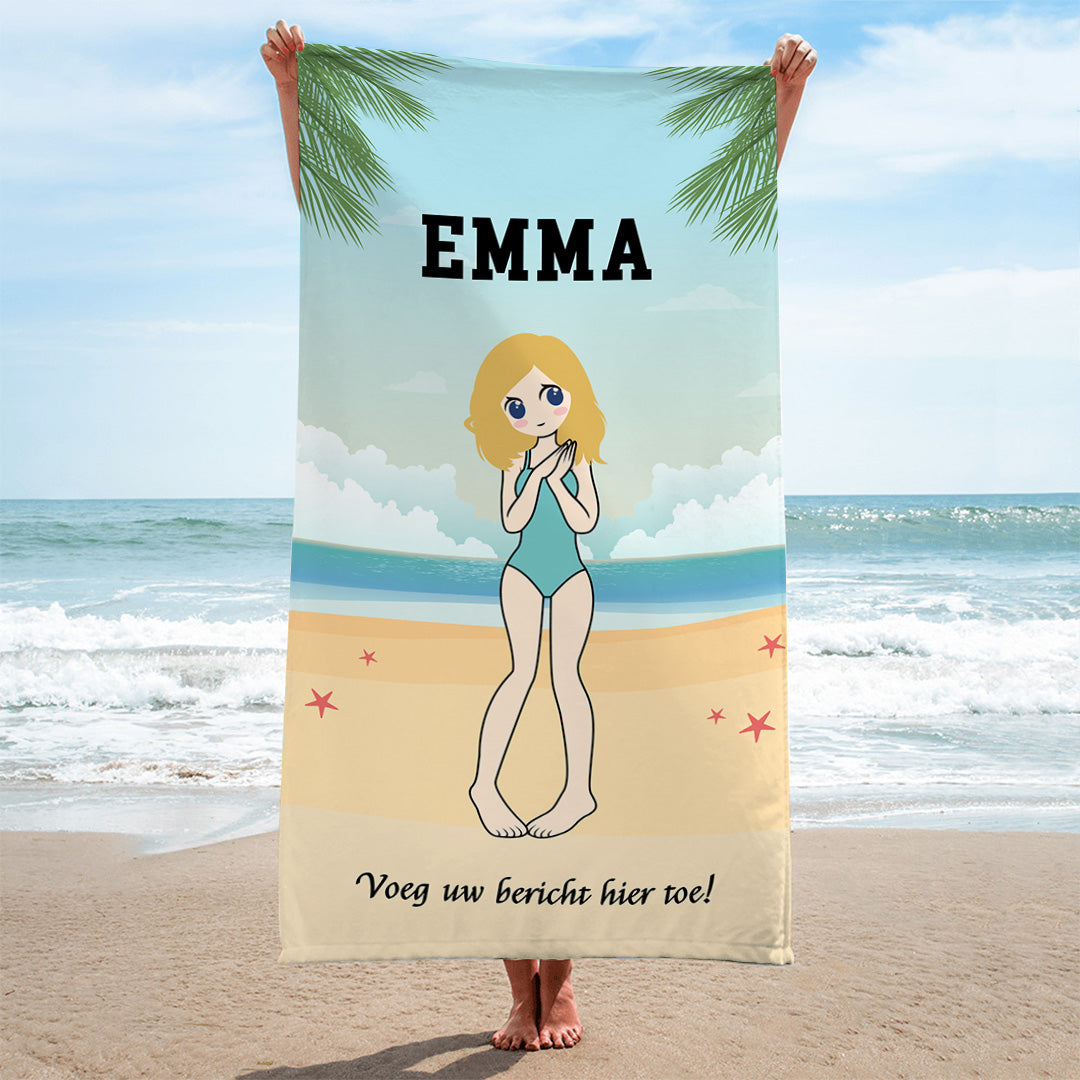 Op het Strand - Premium Gepersonaliseerd Strandlaken Voor Haar™