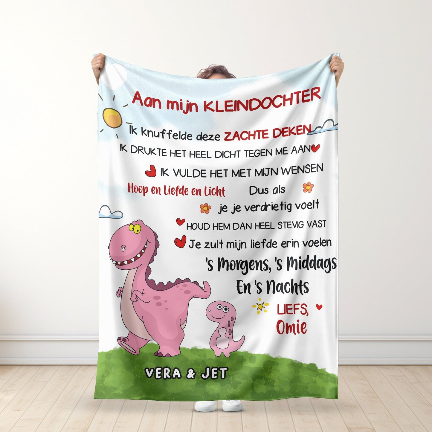 Voor mijn kleindochter/kleinzoon - Gepersonaliseerde Premium Deken met Dinosaurusthema™