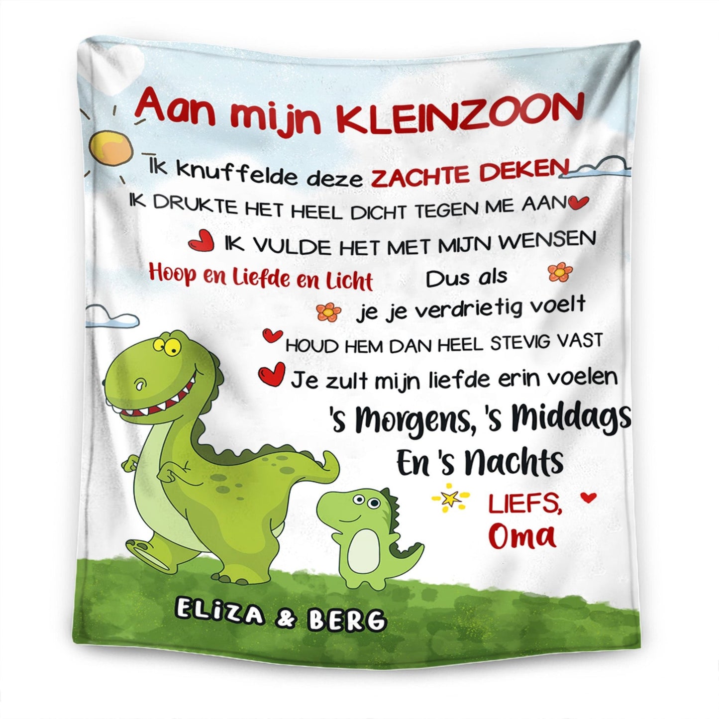 Voor mijn kleindochter/kleinzoon - Gepersonaliseerde Premium Deken met Dinosaurusthema™