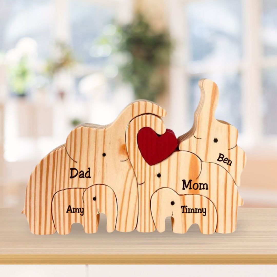 Olifantenpuzzel - Cadeau voor Familie - Gepersonaliseerde Houten Puzzel