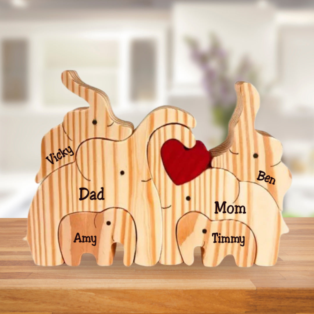 Olifantenpuzzel - Cadeau voor Familie - Gepersonaliseerde Houten Puzzel