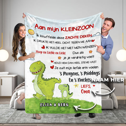 Voor mijn kleindochter/kleinzoon - Gepersonaliseerde Premium Deken met Dinosaurusthema™